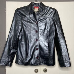 esprit womens soft leather metallic silver jacket medium gunmetal Y2K vintage
